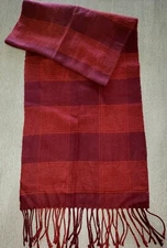 CEJON dark maroon red plaid WINTER SCARF fringe trim 58 inch long x 11.5 warm ON