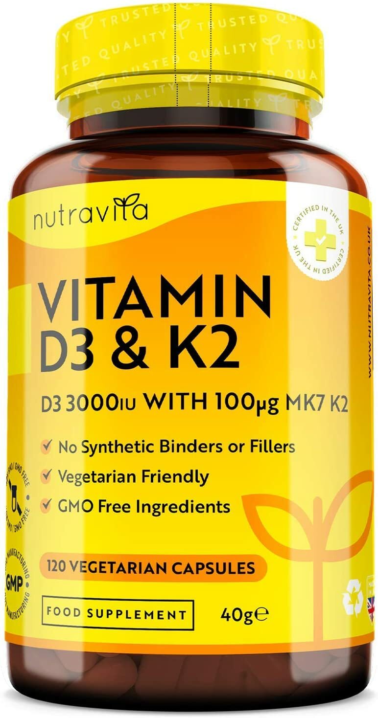 Vitamin D3 3000iu & K2 100mcg MK7 120 Vegetarian Capsules Bones Muscles Teeth - Image 2