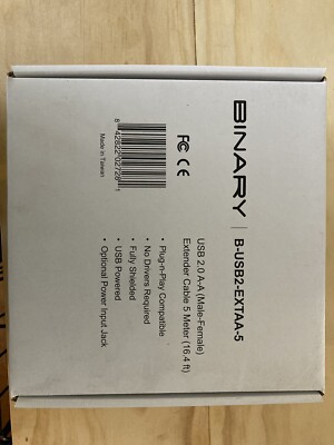 Binary B-USB2-EXTAA-5 Extender Cable 5Meter/ 16.4 ft - NEW