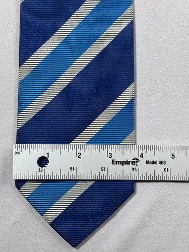 Vintage Gianni Versace Silk Tie Navy Blue Light Blue Silver Stripe Gold Medusa image 7