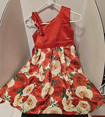 XABH Girls Sleeveles  Fancy Dress, Red Floral Sz ? 26'' waist 27'' neck to hem