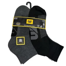 CATERPILLAR Socks Mens 1/4 Crew Work Mid-Weight Cushion 6 Pair Shoe Size 8-12
