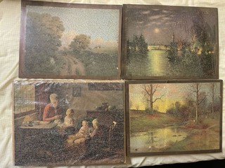 Lot Of 6 Wood Jigsaw Puzzle Vintage Flower Scenes 175 Pieces Each