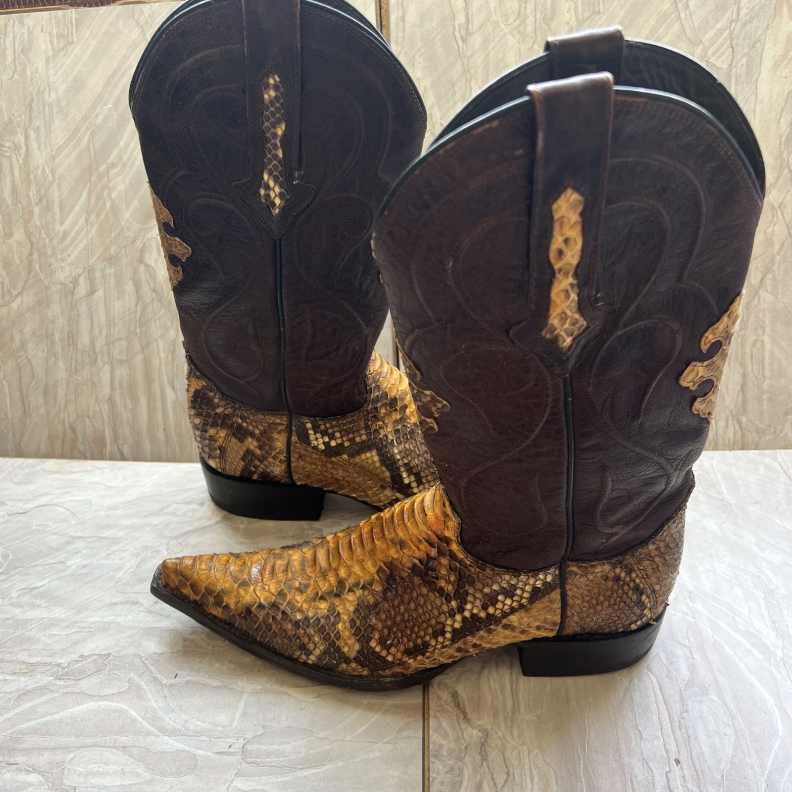 Size 8 Men Genuine Python Snake Skin And Leather Cowboy Boots Forastero ...