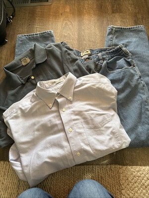 LLBean Mens Lot Wrinkle Resistant Button Down, Pullover & Lined Jeans Size Large