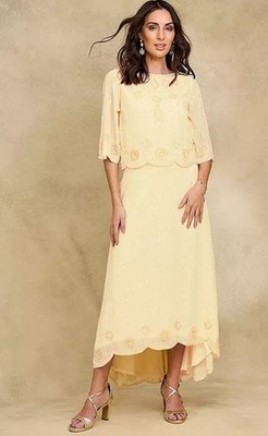 Together Maxikleid mit Perlen und hohem niedrigen Saum Zitrone UK 8 (FMS12-3)
