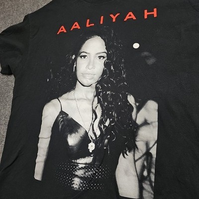 Aaliyah Big Front Graphic Print T-shirt Men Large Black & White Short Sleeve