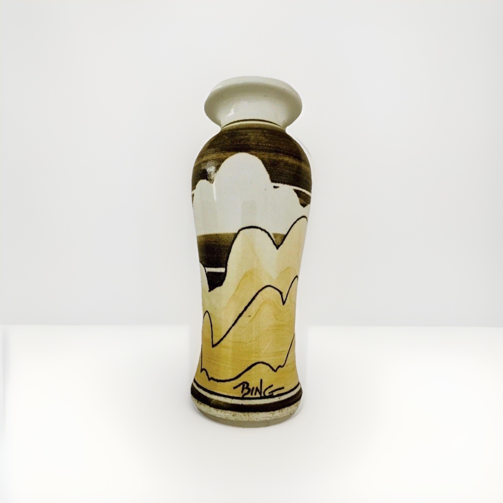 Vase 8”Vintage Bing Gleitzman California Pottery Hand-Painted Cloud & Landscape