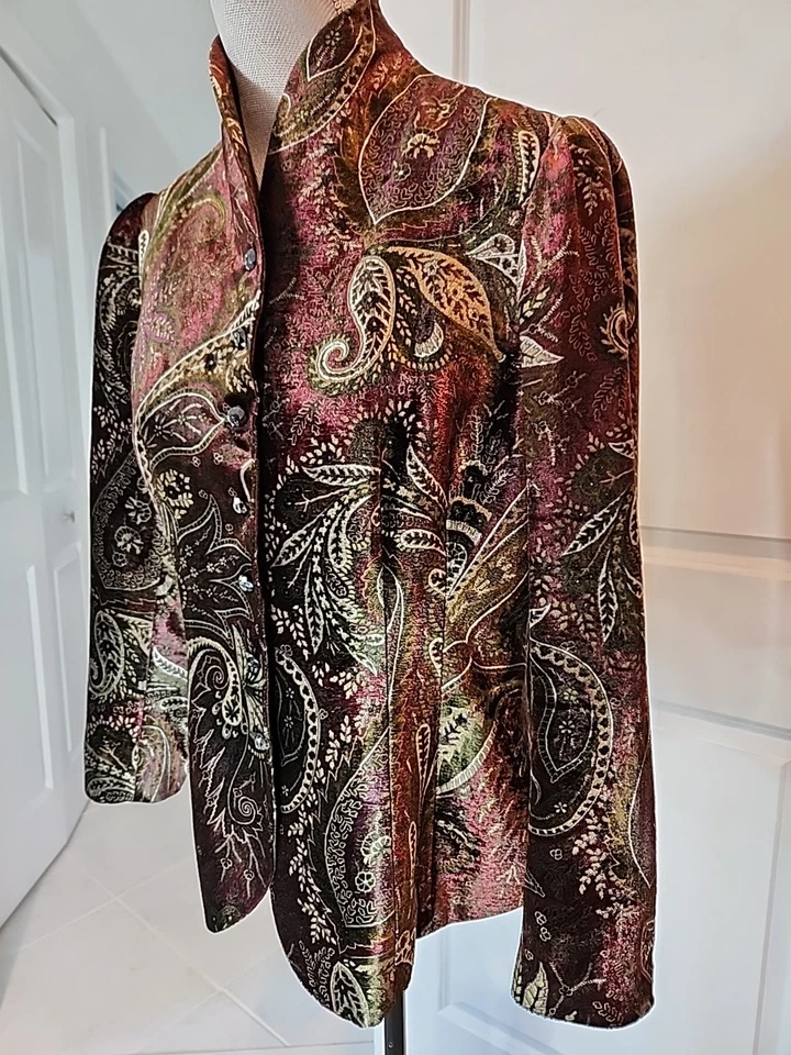 Ralph Lauren черный ярлык пейсли blazer шелковая смесь Sz 12 женщин бордовый Grn Gld - Изображение 4 из 4