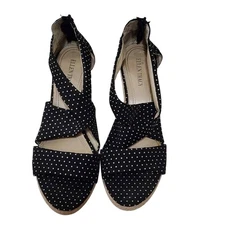 Ellen Tracy Black White Polka Dot Espadrille Platform Wedge Heel Sandals 10