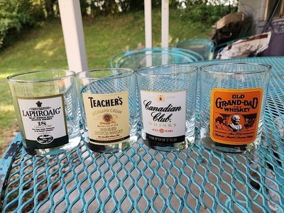 Set Of 4 Variety Whiskey Scotch Glasses Teachers Laphroaig Old Granddad Canadian