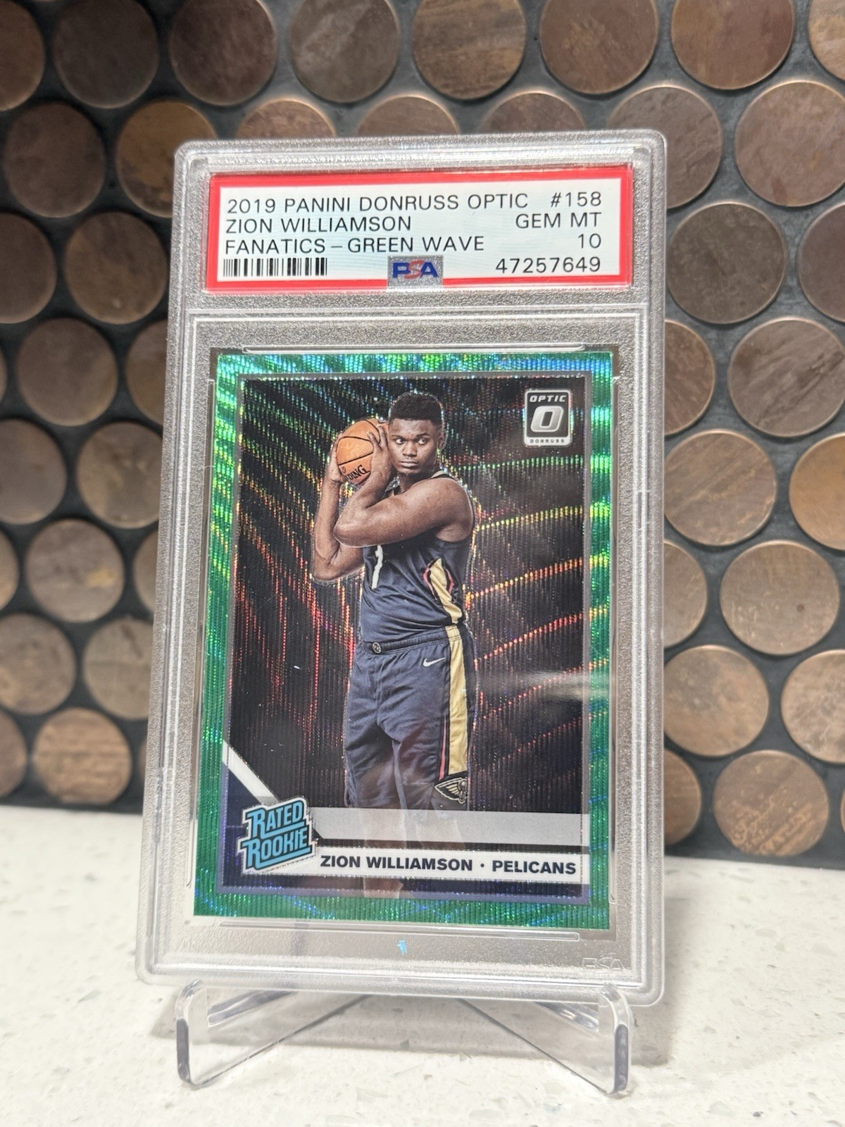 2019 Donruss Optic Fanatics Green Wave Prizm Zion Williamson #158 Rookie PSA 10