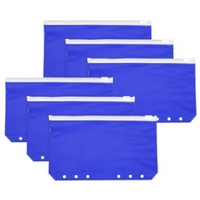 6 Pack 6 Holes A6 Binder Pocket Waterproof, Transparent Zip/Dark Blue Pouch