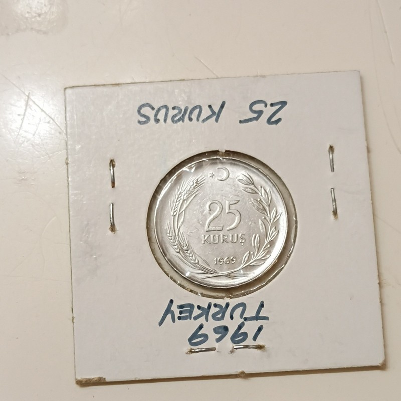1969 Turkey 25 Kurus Silver colored Coin Y-113A