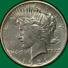 1921 Peace Dollar Almost Uncirculated AU Coin #42044