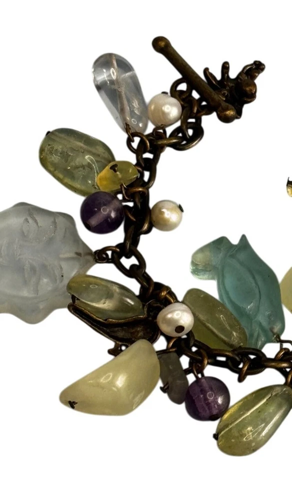 Pulsera Artesanal Dije Cuarzo y Cuentas de Vidrio Sol Corazón Pingüino Ángel 7" Foto 2 de 4