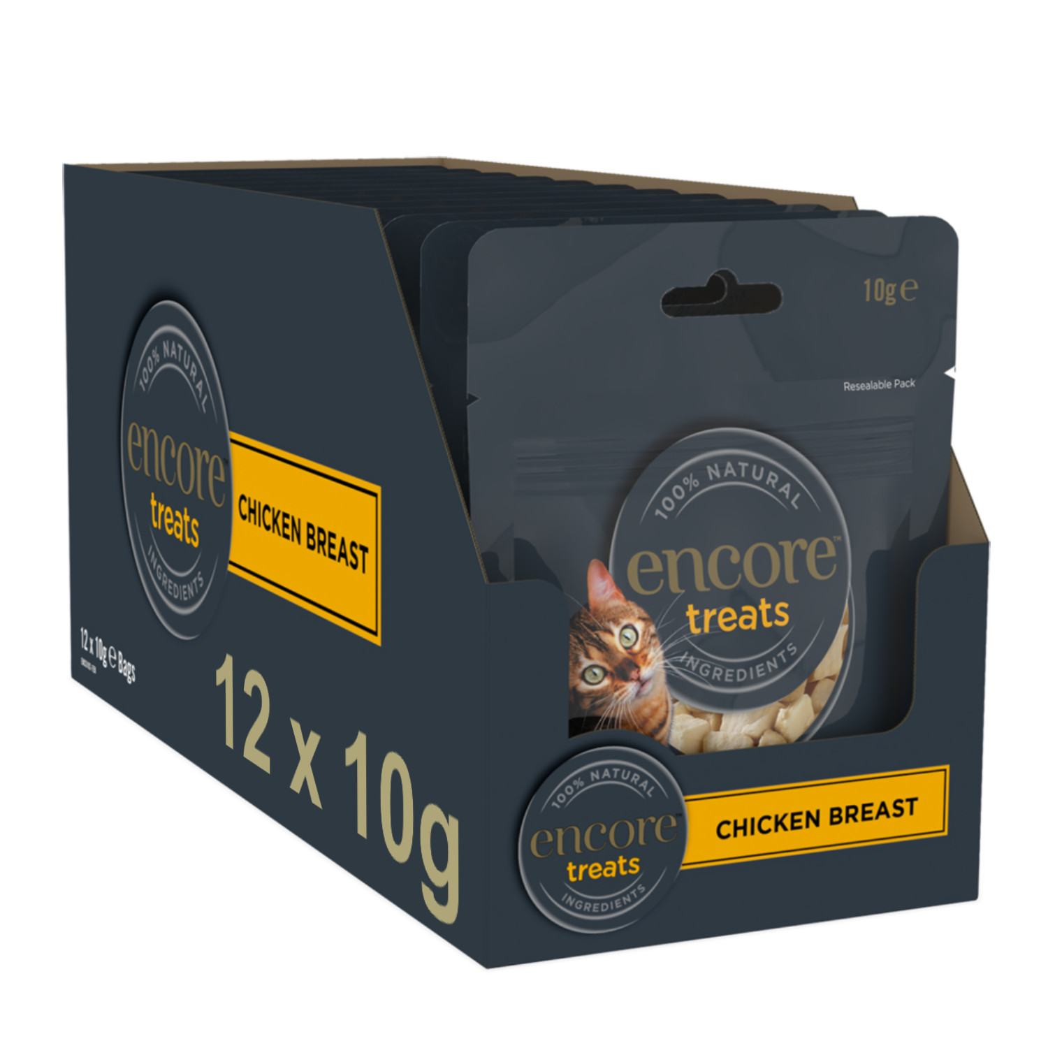 12 x 10g Encore 100% Natural Adult Cat Treat Pouches Freeze Dried Chicken Breast - Image 2