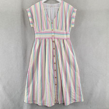 Loft Women Dress Rainbow Stripe Seersucker Fit & Flare Midi Size  4 Petite 