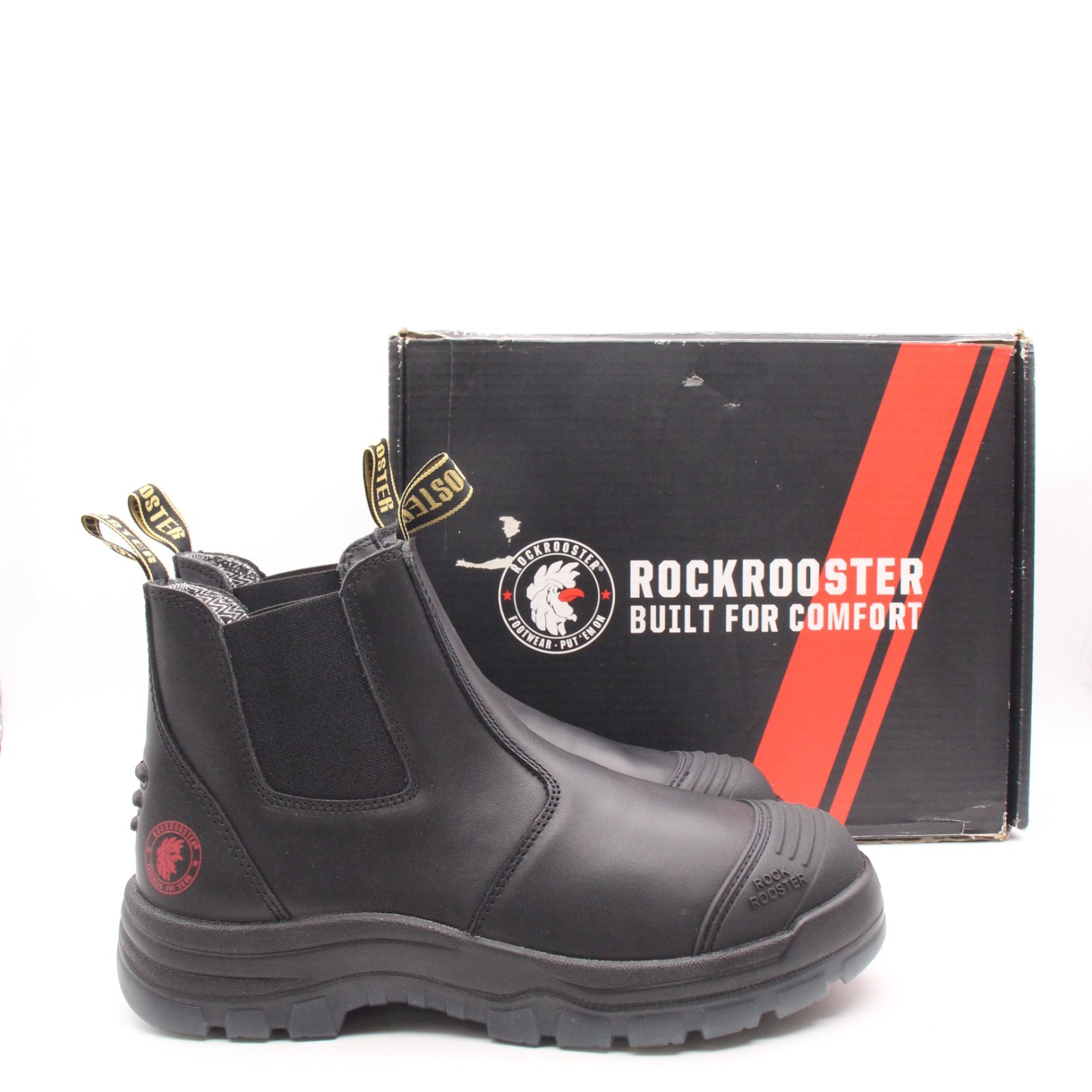 NWD RockRooster 6" Men's 12 Wide Comfort Composite Toe Slip on Work Black Boots