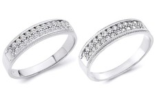 4.1 Ct Rings 2-Piece Set Solid 14K White Gold Matching Wedding Bands His & Hers