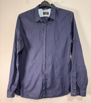 Paul Smith Hemd Herren 17,5 Navy Spot Print Langarm British Collection Italy