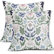 Blue Green Floral Pillow Covers 18x18 Set 18" x 18" Pack of 2 Blue Green Pink