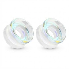 Aurora Borealis Glass Ear Plugs Double Flare Saddle Tunnels Stretched Pair E646