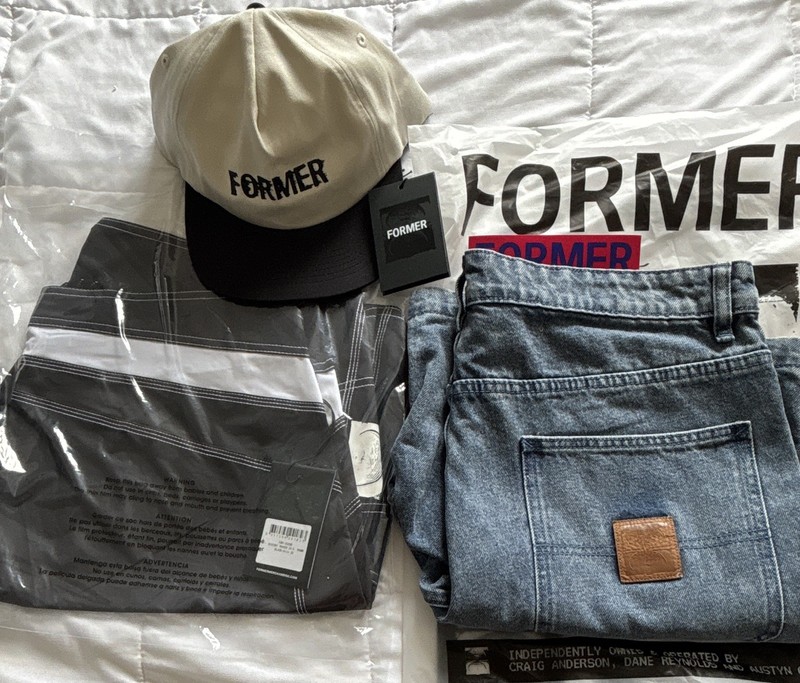 Former Merchandise Surf Lot Size 32 Distend Denim Shorts Distort Trunks Hat NEW
