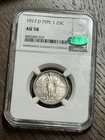1917 D Type 1 Standing Liberty Quarter NGC AU58 CAC Stunning Type Coin (Slab3349