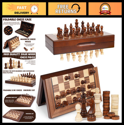 Magnetic 2-in-1 Chess & Checkers Board Game Set, 12'' Portable Folding Travel Gam