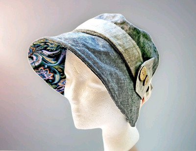 NEW Nathaniel Cole Crown Cap Paisley Denim Cotton Cloche Bucket Hat SPF
