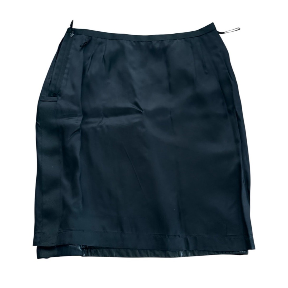 1980s Vintage Valentino Boutique Black Leather Pencil Skirt Bow Ribbon Trim READ thumbnail 6