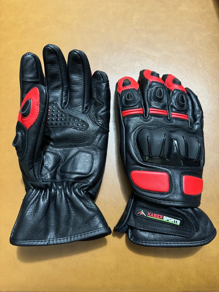 Guantes Personalizables Moto Carreras Motocicleta Cuero Montar Guantes ROJOS Foto 2 de 4