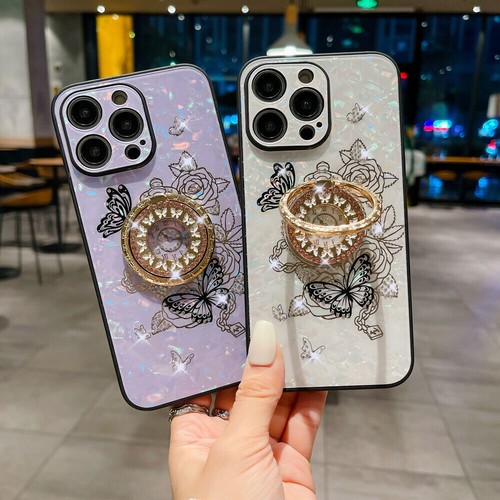 Sparkling Diamond Butterfly Rose Phone Case With Stand For IPhone 15 14 13 12 11 - Picture 15 of 28
