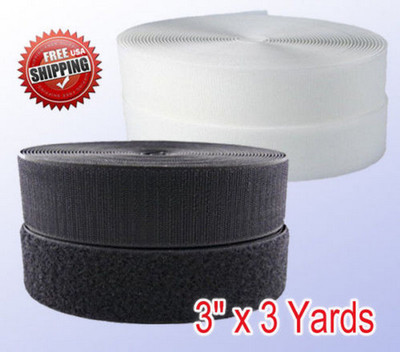 Black/White 3'' X  3 Yards Sew-on Hook and Loop Tape  Fastener 75mm x 9 ft