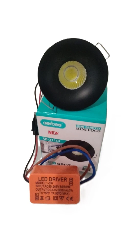 Mini Faretto LED COB 3W NERO Incasso A Molle Punto Luce Spot Fisso 240Lm Ip20 - Immagine 2 di 4