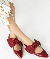 NWT ZARA WOMEN RUNWAY VOGUE STYLE BIG BOW KNOT FLAT LEATHER SHOES Ref.6424/101