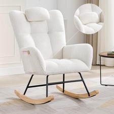 Nursery Rocking Chair Teddy Upholstered Padded Seat Rocking Chair High Backrest