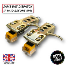 2 x Gold Headshells w/ Audio Technica AT-91 Carts & Styluses & Technics Logo