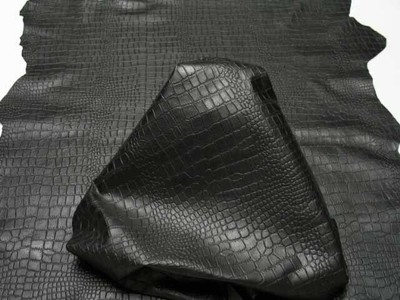 Crocodile Embossed Black Lambskin napa Real leather soft Hide skin 6 Sq. Ft+