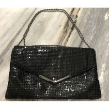 VINTAGE 1940s 50s WEST GERMAN Black METAL MESH EVENING BAG CLUTCH Purse