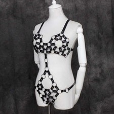 Fetish Metal Bodysuit Lingerie Kinky PU Leather Underwear for Women Roleplay