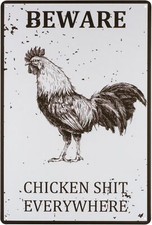 Beware Chicken Everywhere Tin Metal Signs Home D cor 8x12,Funny Chicken Coop Ret