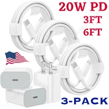 For iPhone 12/13/14 Pro Fast Charger 20W PD Cable 3/6FT Power Adapter Type-C LOT