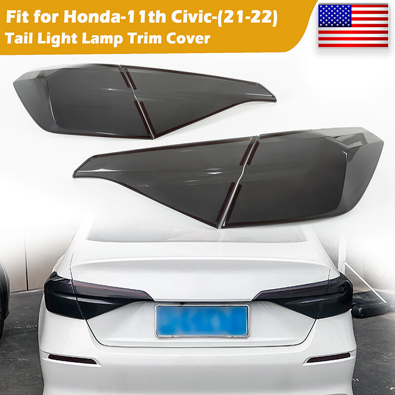 4X For Honda Civic 2021-2022 2023 Smoke Black Rear Tail Lights Shade Cover Trim