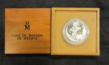 MEXICO 1987 5oz SILVER 96th ANNIVERSARY A.N.A. PROOF W/WOOD BOX. BUTTERFLIES!