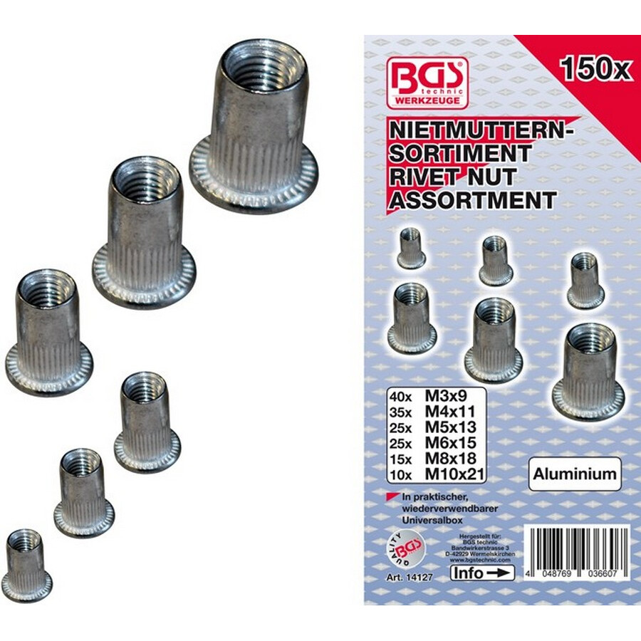ass.150 pz rivetti filettati alluminio - codice bgs14127 BGS officina