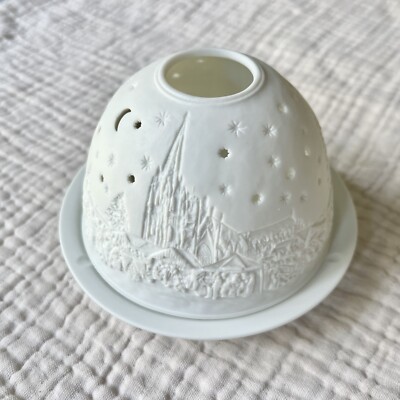 Hellmann-Versand NIB Starlight Candle Holder Bisque Evening Moon Stars Lithopane