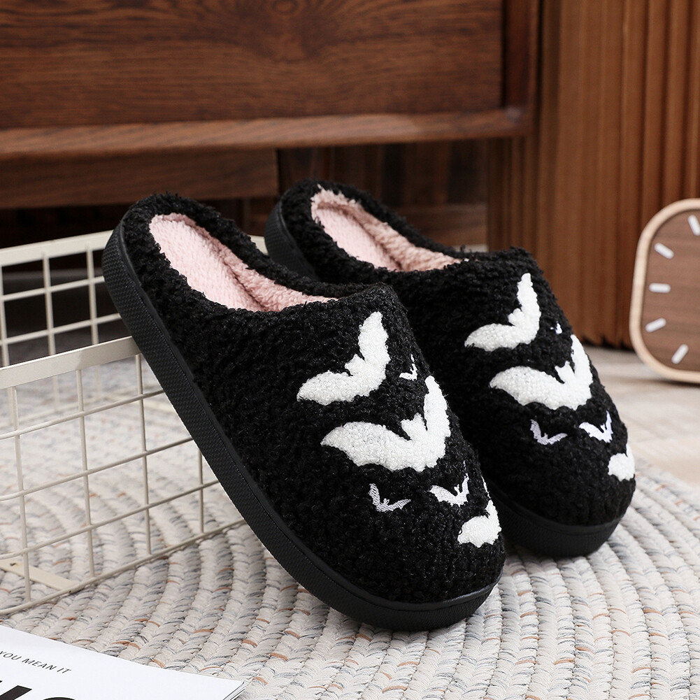 APL Halloween Pipistrello Peluche Pantofole Pipistrello Peloso Comode Morbide per Uomo Donna
