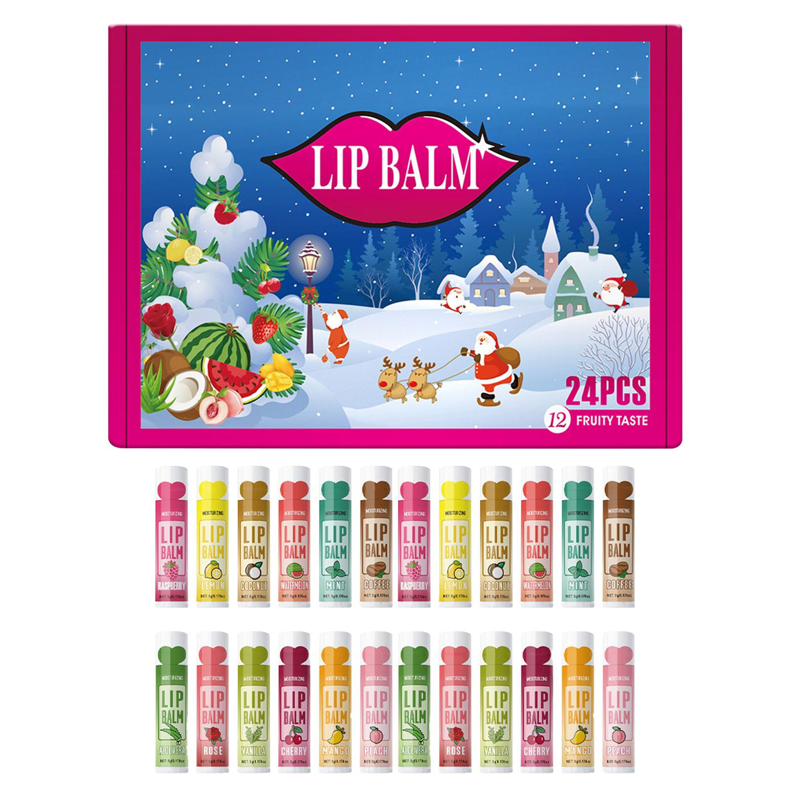 24 Days Of Holiday Advent Calendar Lip Balm Gift Set Anti-Cracking Lip Moisturiz